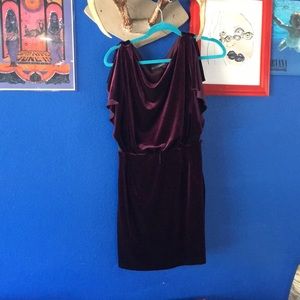 Purple velvet peek-a-boo shoulder dress